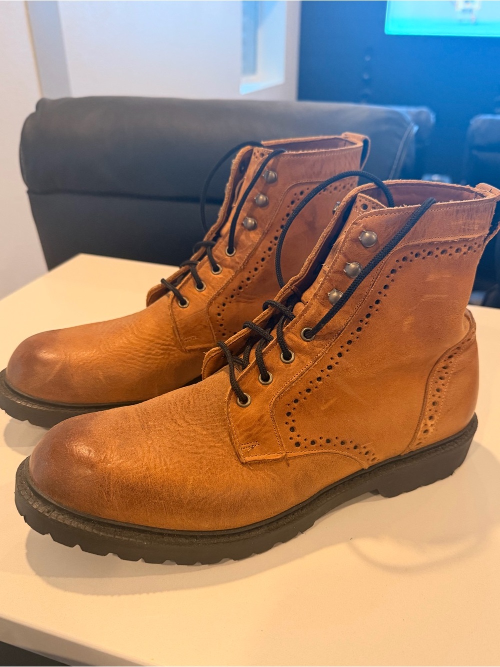 Allen Edmonds Cognac Leather Lace-Up Boots